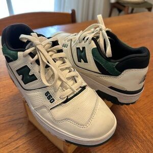 New Balance 550 White and Dark Green Sneakers